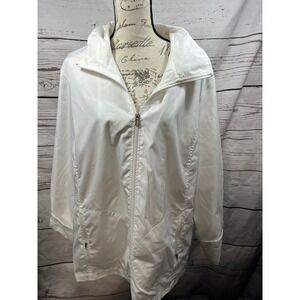 Karen Scott Sport Womens XL White Hooded Full Zip Windbreaker Jacket Pocketed